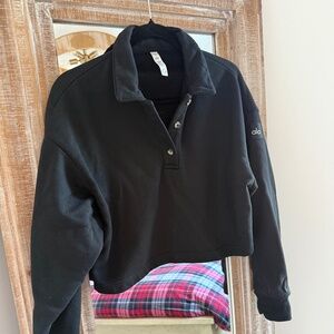 alo black cropped polo sweatshirt small